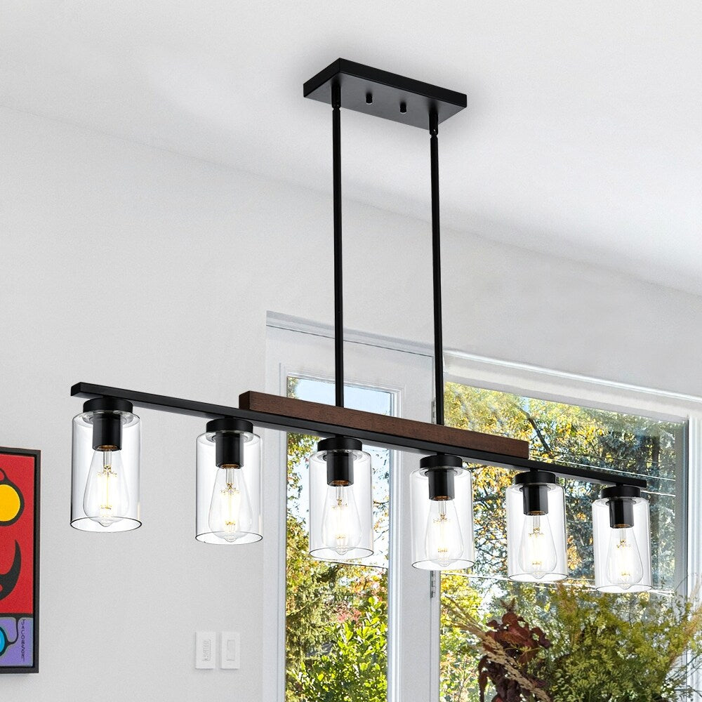 Wooden Chandeliers Modern Black Metal