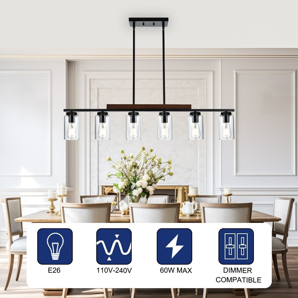 Wooden Chandeliers Modern Black Metal
