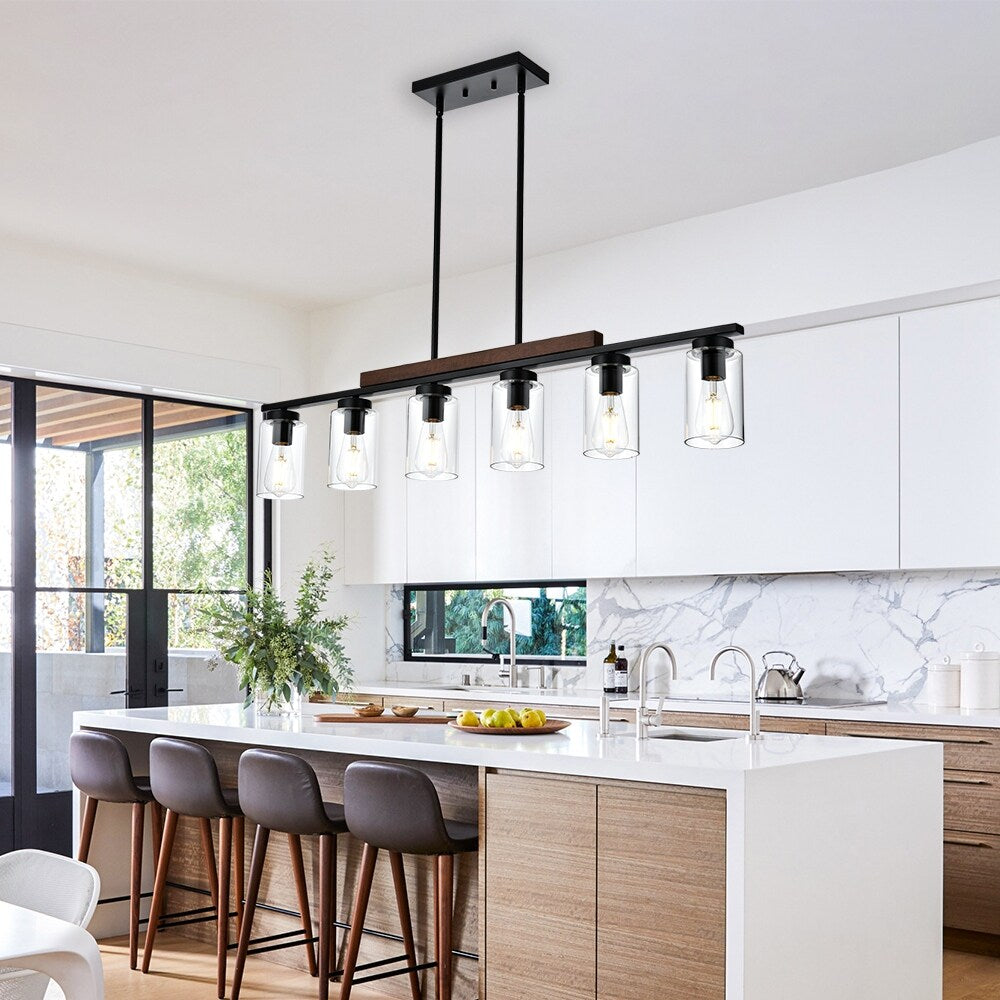 Wooden Chandeliers Modern Black Metal