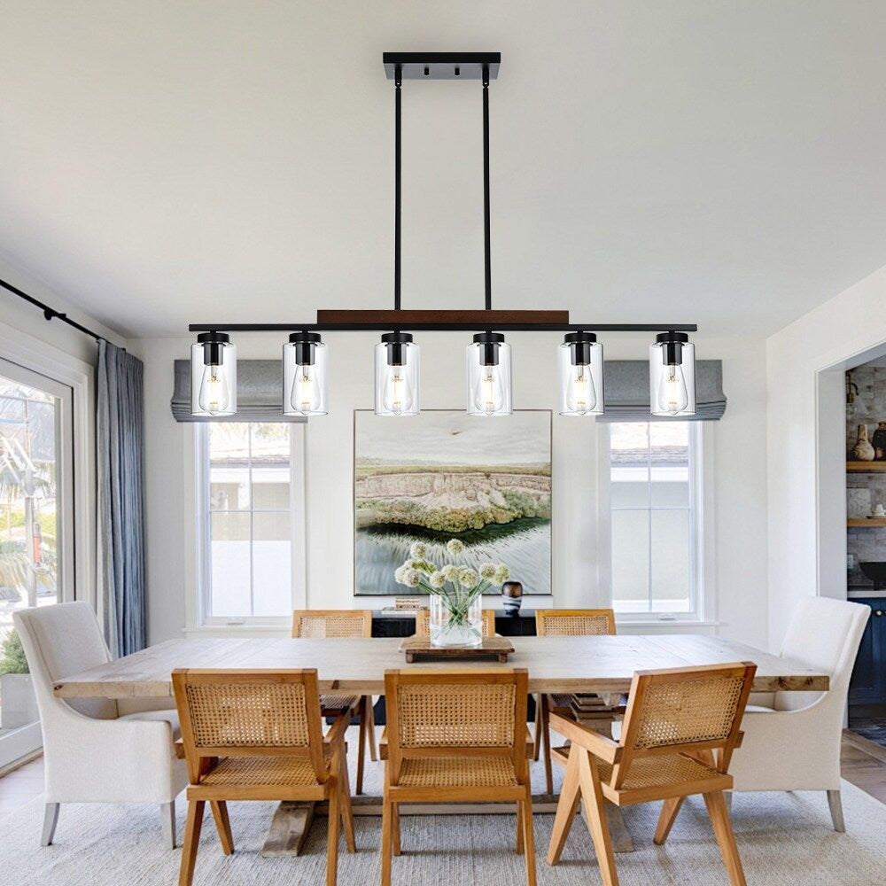 Wooden Chandeliers Modern Black Metal