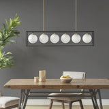 6-Light Modern Frosted Glass Globe Linear Chandelier for Dining Room