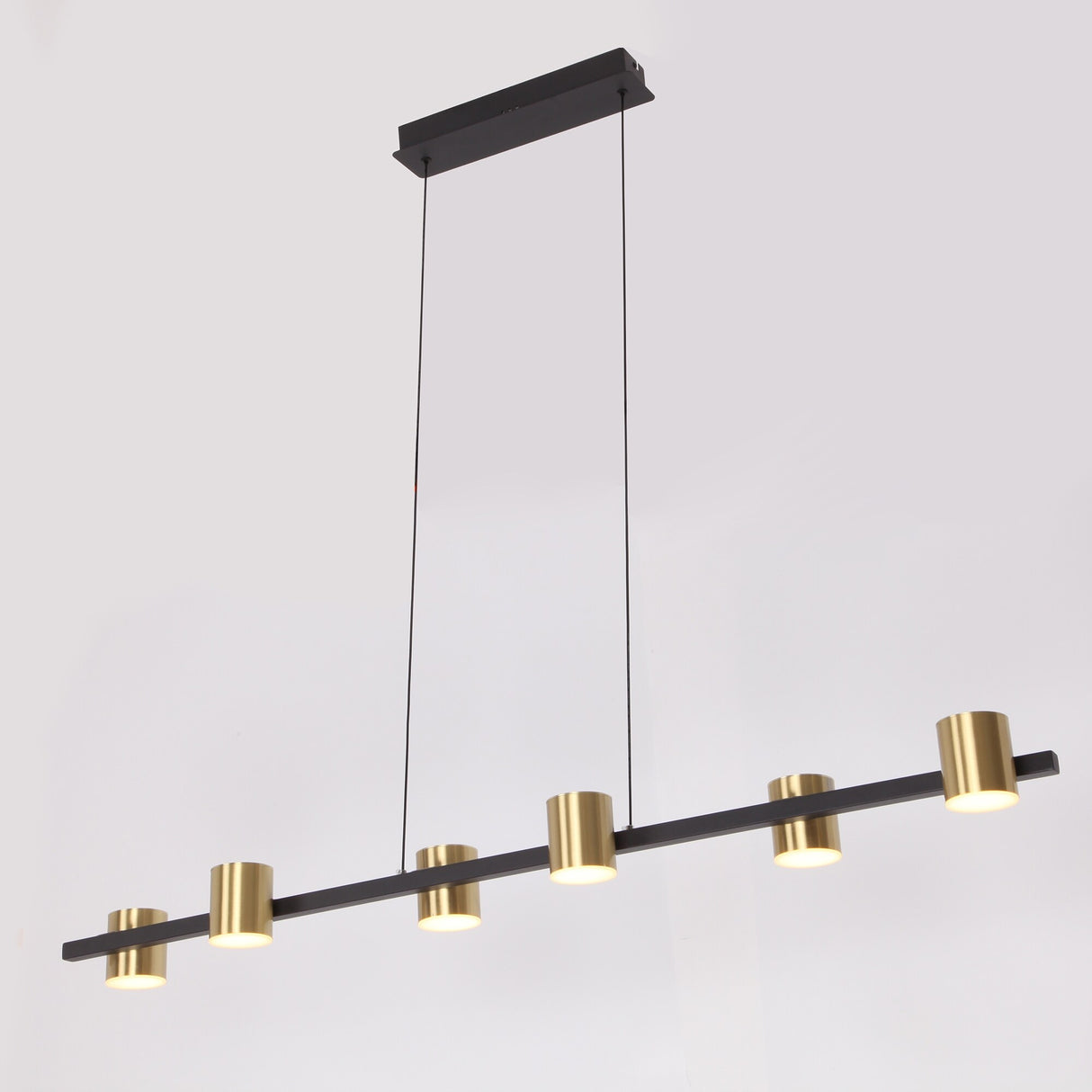 6-Light Modern Kitchen Island Linear Dimmable LED Pendant - Black+Brass