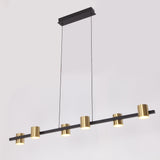 6-Light Modern Kitchen Island Linear Dimmable LED Pendant - Black+Brass