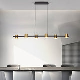 6-Light Modern Kitchen Island Linear Dimmable LED Pendant - Black+Brass