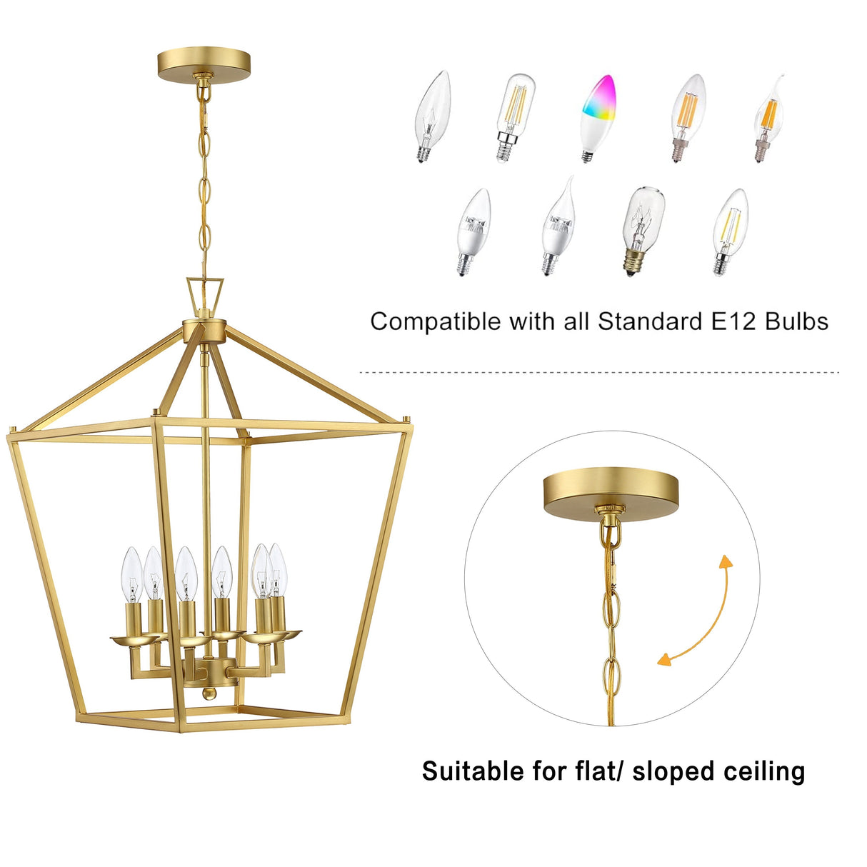 6-Light Soft Gold Lantern Geometric Pendant Light