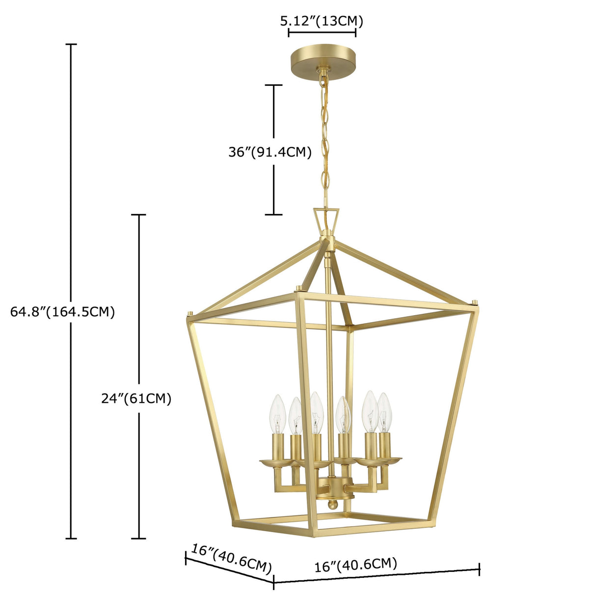 6-Light Soft Gold Lantern Geometric Pendant Light
