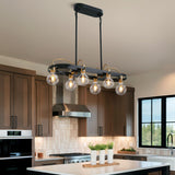 6 Lights Black And Gold Linear Chandelier For Kitchen Island- L30 in. - 30''-6 Lights