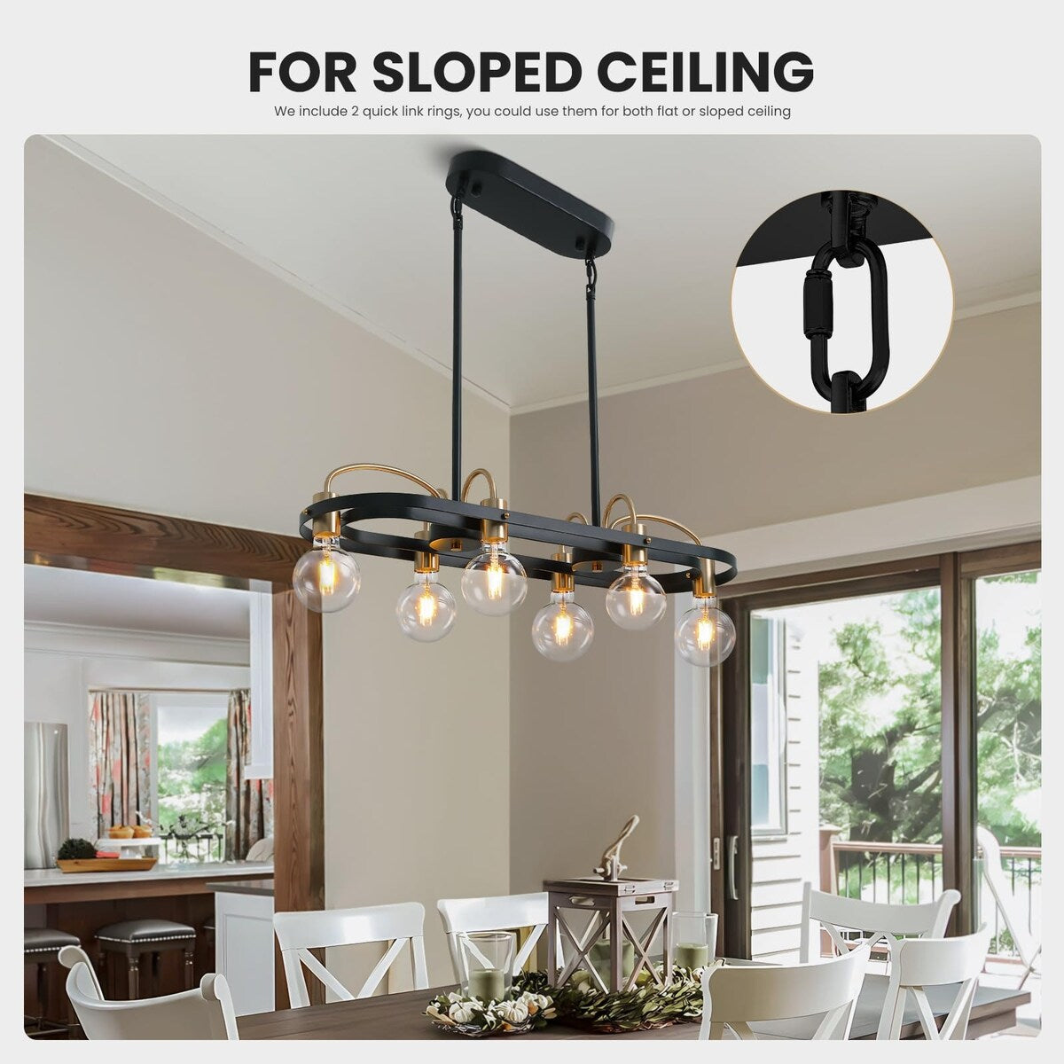 6 Lights Black And Gold Linear Chandelier For Kitchen Island- L30 in. - 30''-6 Lights