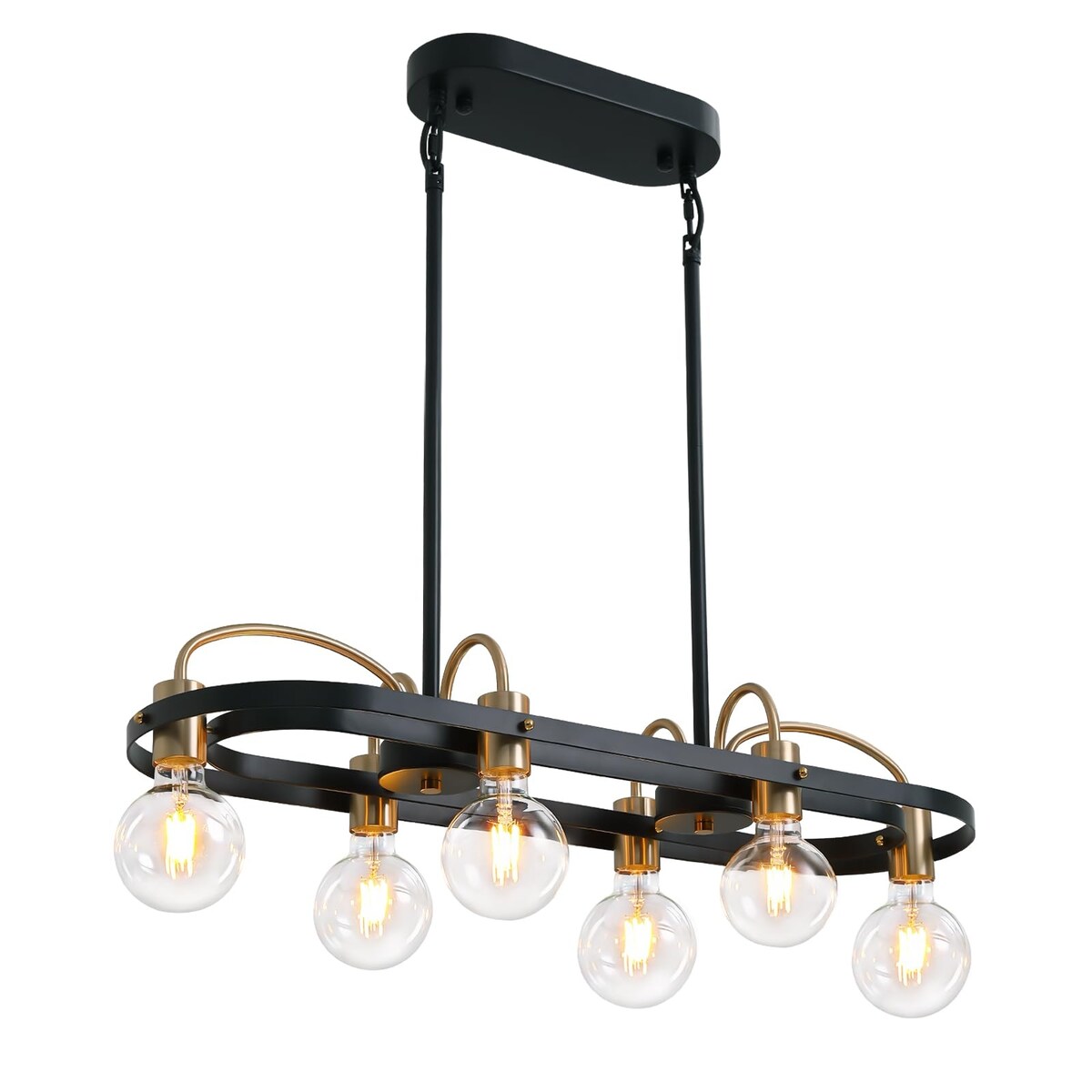6 Lights Black And Gold Linear Chandelier For Kitchen Island- L30 in. - 30''-6 Lights