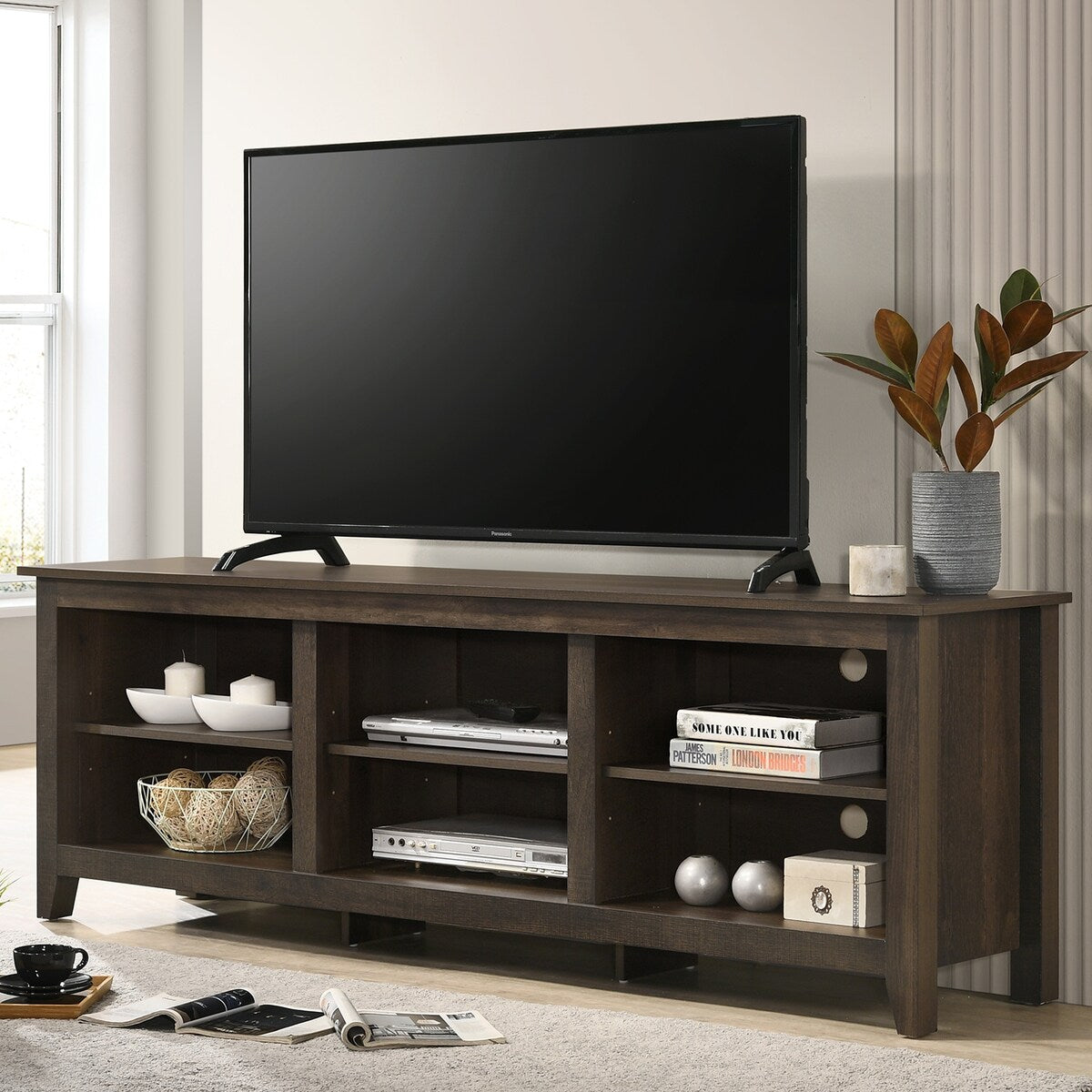 6 Open Shelves Rectangle TV Stand