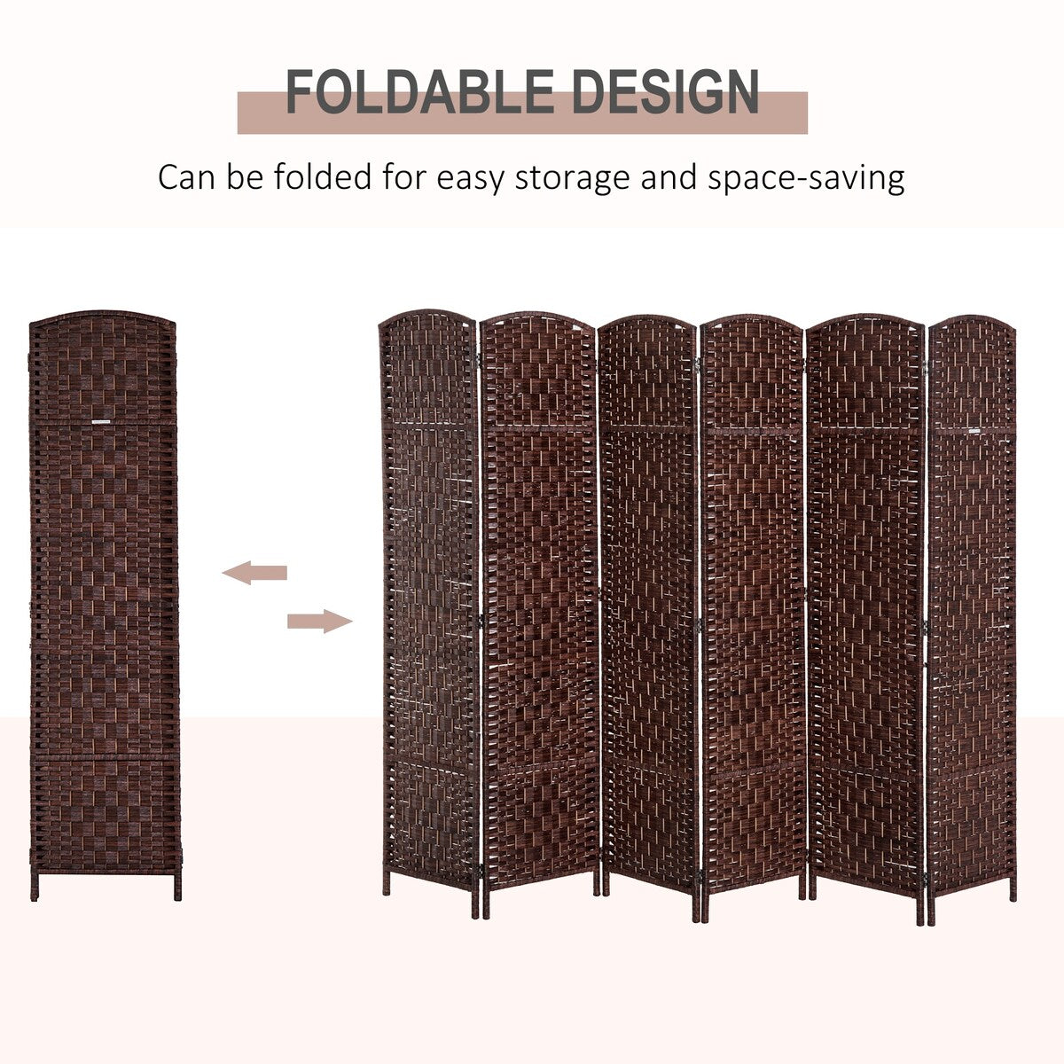 6-Panel Wicker Weave Folding Room Divider Privacy Screens