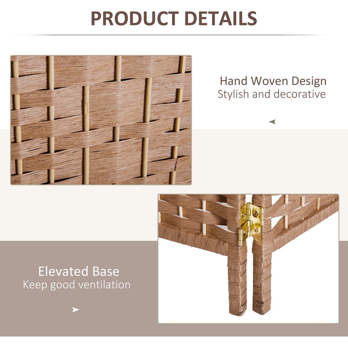 6-Panel Wicker Weave Folding Room Divider Privacy Screens