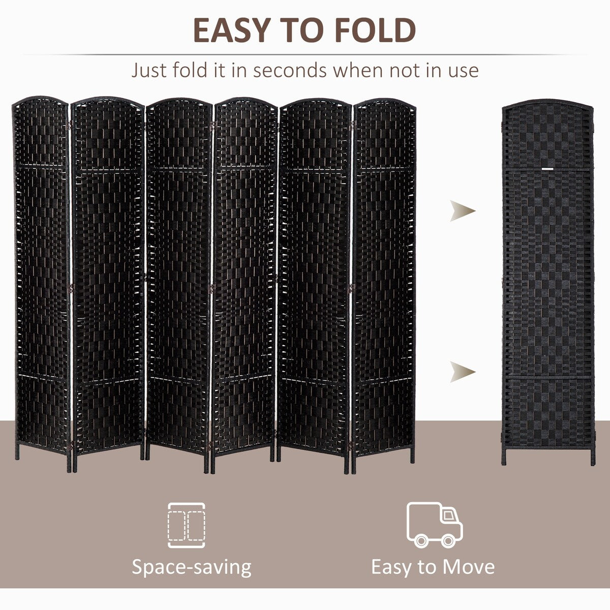 6-Panel Wicker Weave Folding Room Divider Privacy Screens
