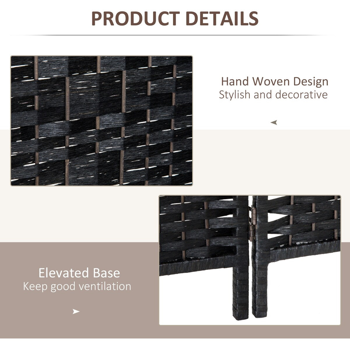 6-Panel Wicker Weave Folding Room Divider Privacy Screens