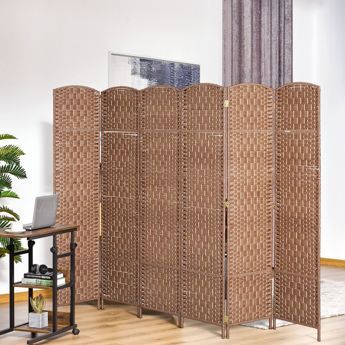 6-Panel Wicker Weave Folding Room Divider Privacy Screens