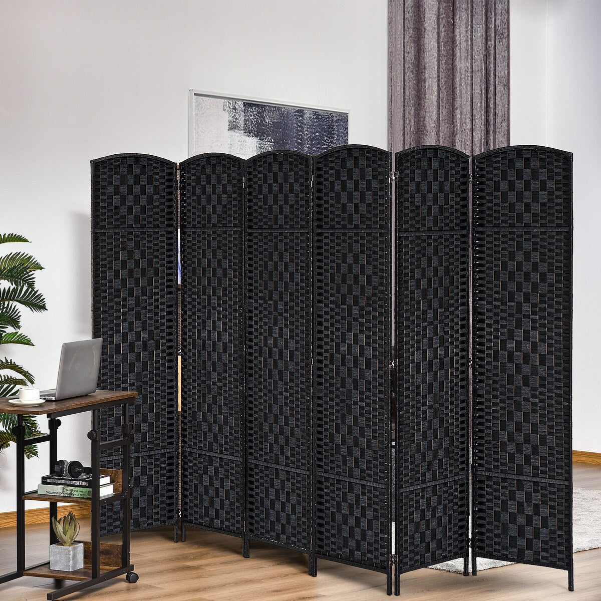 6-Panel Wicker Weave Folding Room Divider Privacy Screens