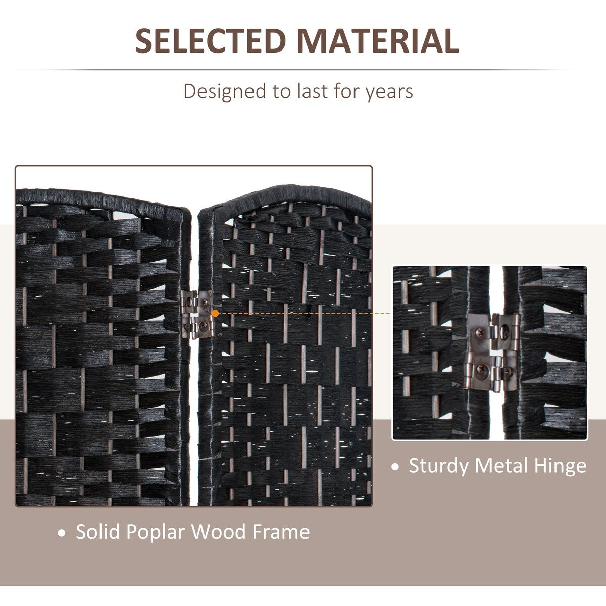 6-Panel Wicker Weave Folding Room Divider Privacy Screens