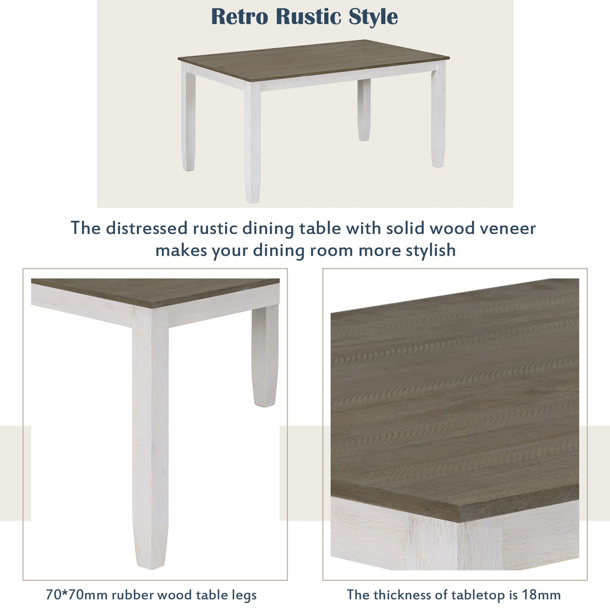 6-Piece Dining Room Table Set with 4 Chairs and a Bench