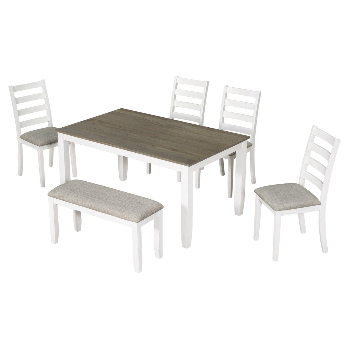 6-Piece Dining Room Table Set with 4 Chairs and a Bench