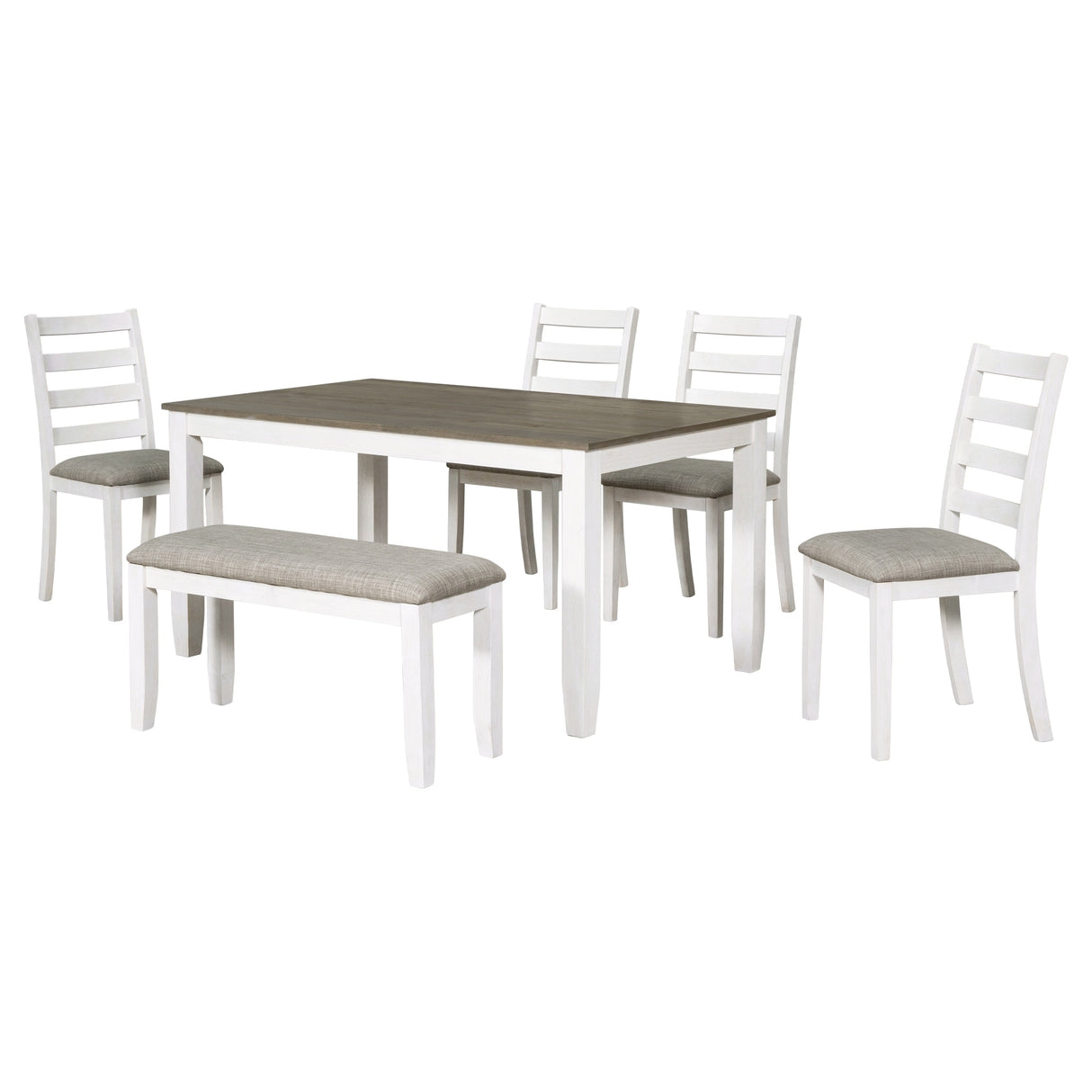 6-Piece Dining Room Table Set with 4 Chairs and a Bench