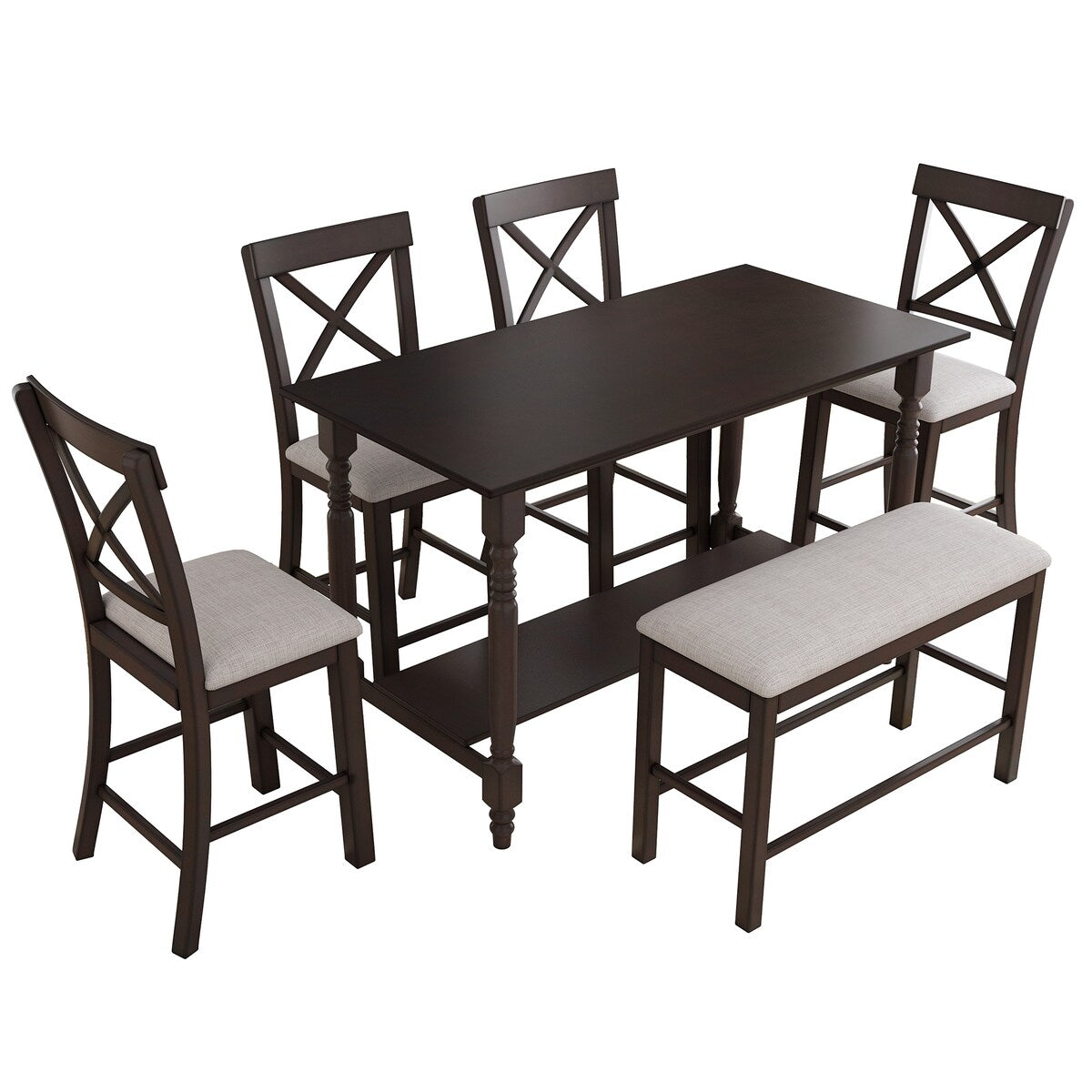 6-Piece Distressed Wood Storage Counter Height Dining Room Talbe Set