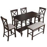 6-Piece Distressed Wood Storage Counter Height Dining Room Talbe Set