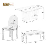 6-Piece Modern Style Dining Set with Faux Marble Table and 4 Upholstered Dining Chairs & 1 Bench (White)
