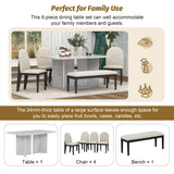 6-Piece Modern Style Dining Set with Faux Marble Table and 4 Upholstered Dining Chairs & 1 Bench (White)