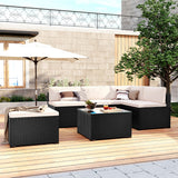 6-Piece Outdoor Furniture Set with PE Rattan Wicker, Patio Garden Sectional Sofa Chair, Removable Cushions and Rattan Table