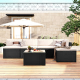6-Piece Outdoor Furniture Set with PE Rattan Wicker, Patio Garden Sectional Sofa Chair, Removable Cushions and Rattan Table