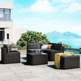 6-Piece Outdoor Furniture Set with PE Rattan Wicker, Patio Garden Sectional Sofa Chair, Removable Cushions and Rattan Table