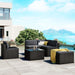 6-Piece Outdoor Furniture Set with PE Rattan Wicker, Patio Garden Sectional Sofa Chair, Removable Cushions and Rattan Table