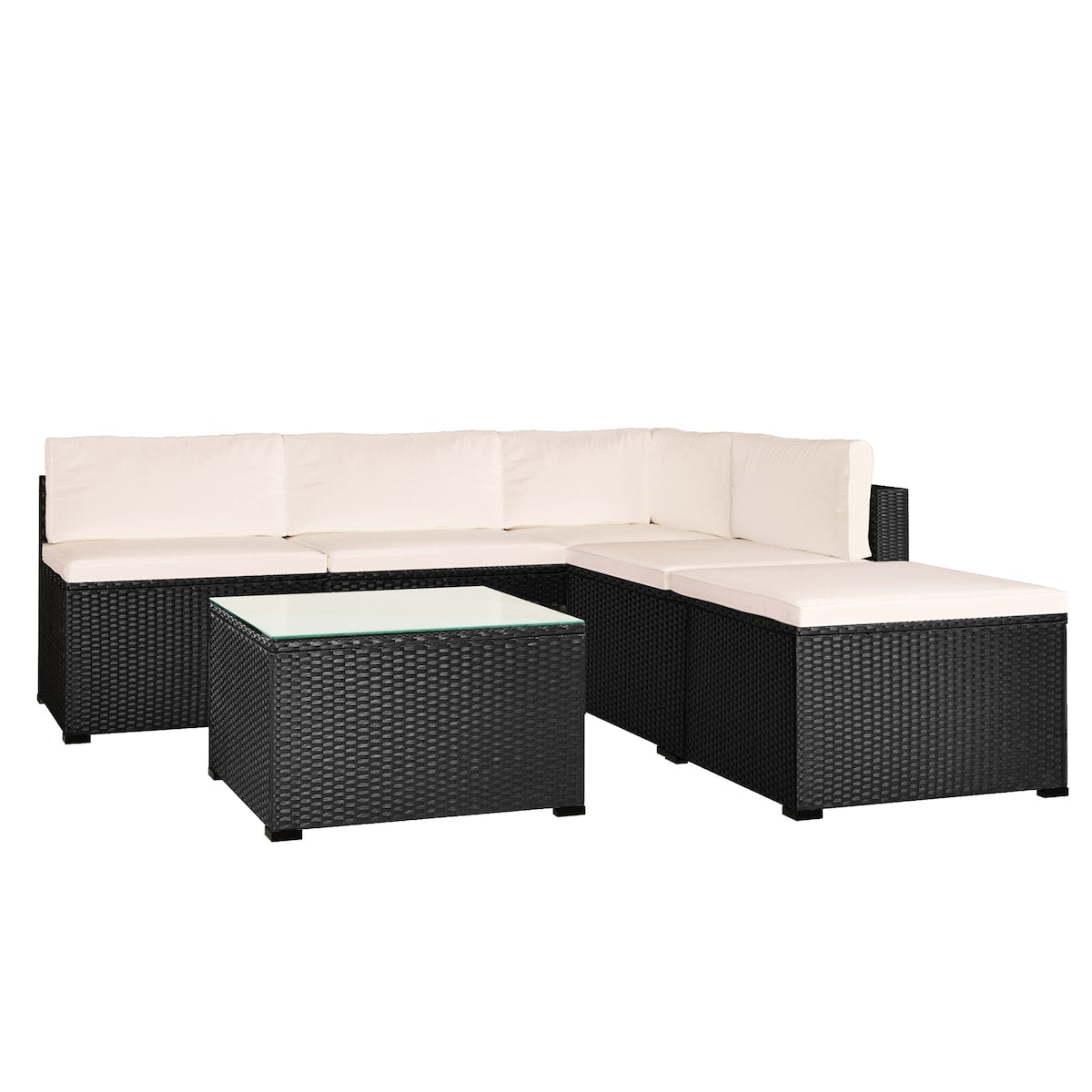 6-Piece Outdoor Furniture Set with PE Rattan Wicker, Patio Garden Sectional Sofa Chair, Removable Cushions and Rattan Table