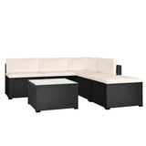 6-Piece Outdoor Furniture Set with PE Rattan Wicker, Patio Garden Sectional Sofa Chair, Removable Cushions and Rattan Table