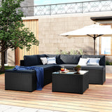 6-Piece Outdoor Furniture Set with PE Rattan Wicker, Patio Garden Sectional Sofa Chair, Removable Cushions and Rattan Table