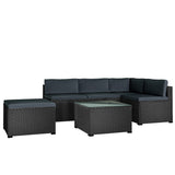 6-Piece Outdoor Furniture Set with PE Rattan Wicker, Patio Garden Sectional Sofa Chair, Removable Cushions and Rattan Table