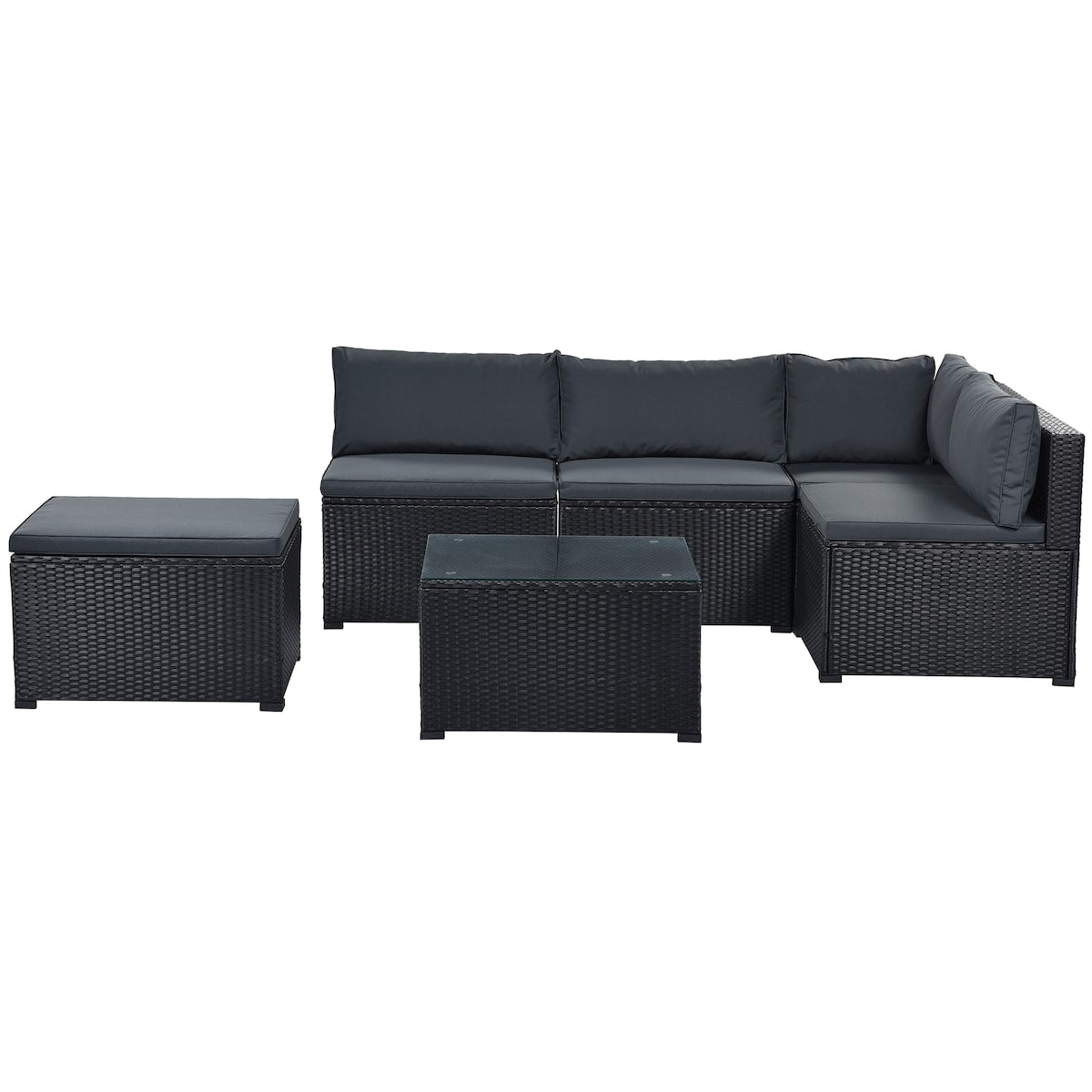 6-Piece Outdoor Furniture Set with PE Rattan Wicker, Patio Garden Sectional Sofa Chair, Removable Cushions and Rattan Table