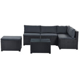 6-Piece Outdoor Furniture Set with PE Rattan Wicker, Patio Garden Sectional Sofa Chair, Removable Cushions and Rattan Table