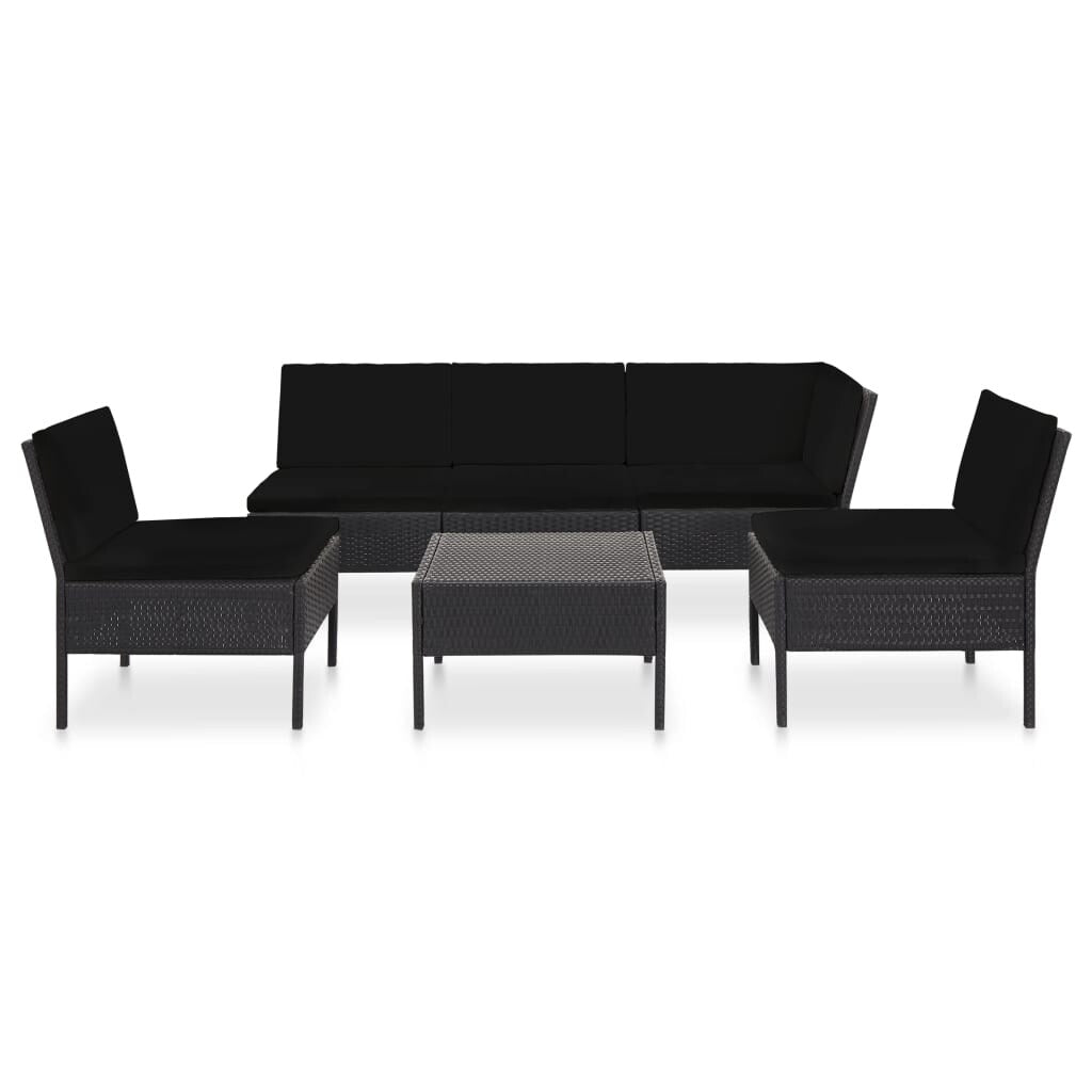 6 Piece Patio Lounge Set with Cushions Poly Rattan Black
