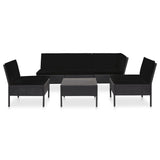6 Piece Patio Lounge Set with Cushions Poly Rattan Black