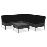 6 Piece Patio Lounge Set with Cushions Poly Rattan Black
