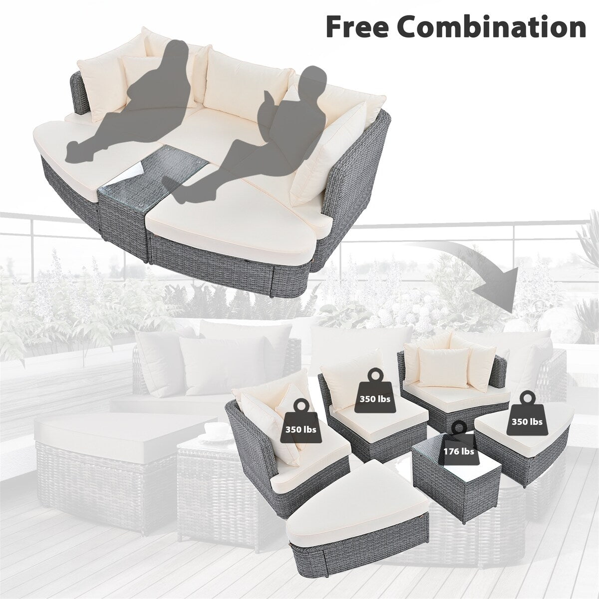 6-Piece Patio Outdoor Conversation Round Sofa Set