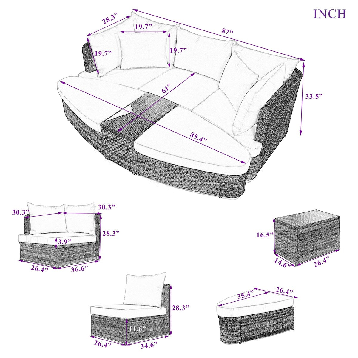 6-Piece Patio Outdoor Conversation Round Sofa Set