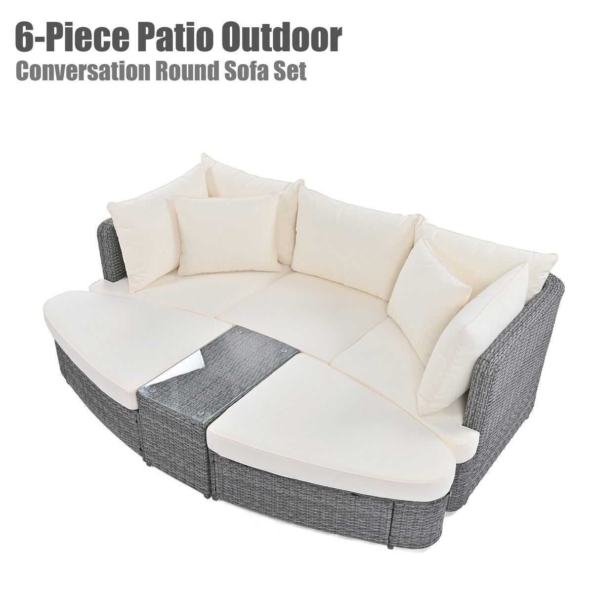 6-Piece Patio Outdoor Conversation Round Sofa Set