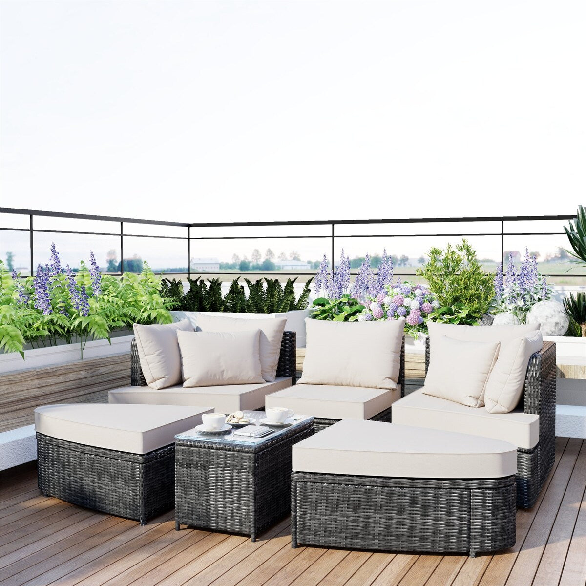 6-Piece Patio Outdoor Conversation Round Sofa Set