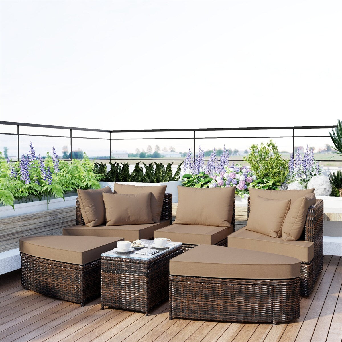 6-Piece Patio Outdoor Conversation Round Sofa Set