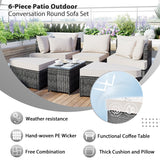 6-Piece Patio Outdoor Conversation Round Sofa Set
