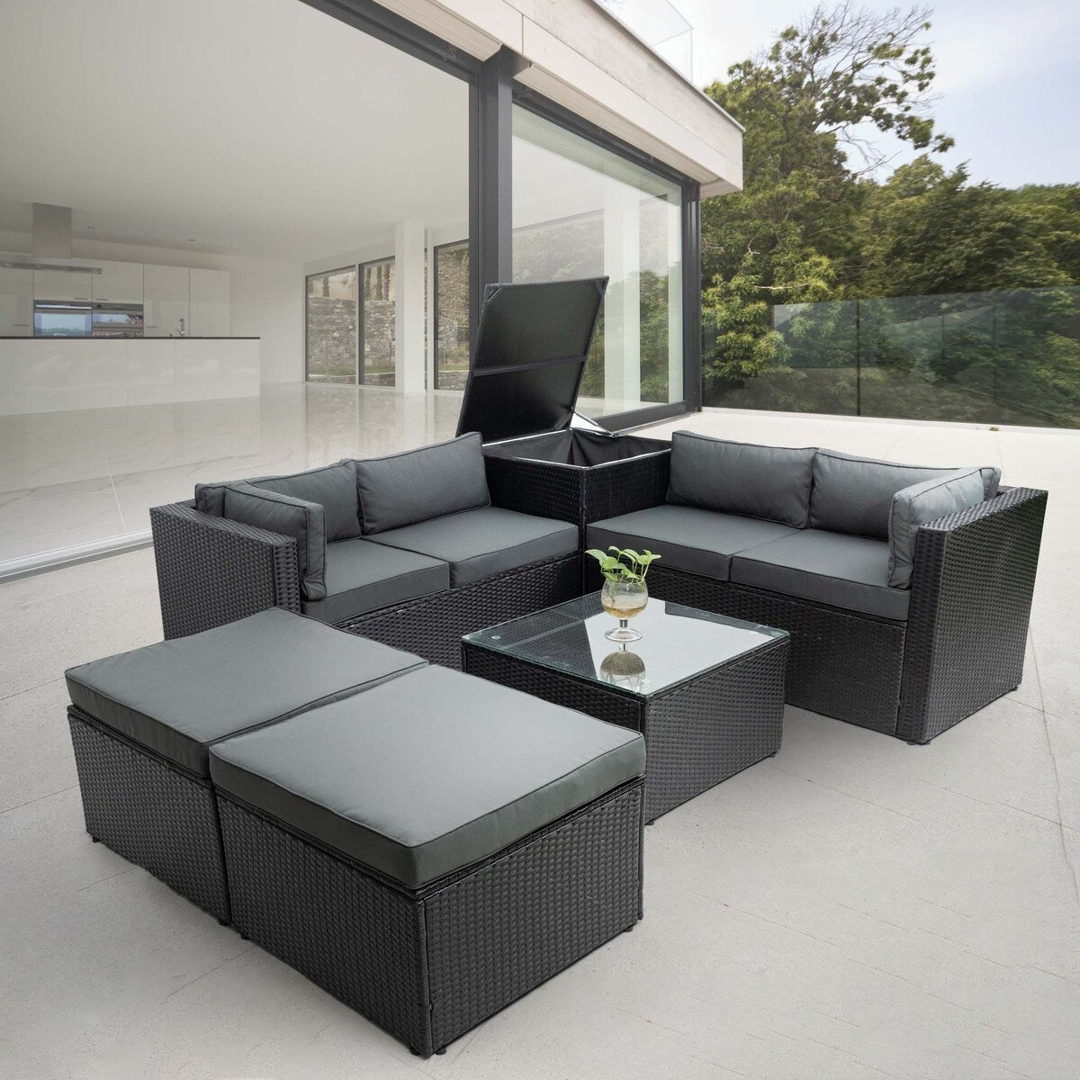 6 Piece Patio Rattan Furniture Conversation Sofa Set