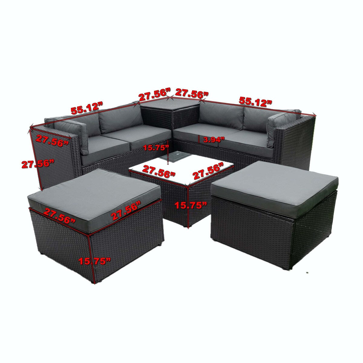 6 Piece Patio Rattan Furniture Conversation Sofa Set