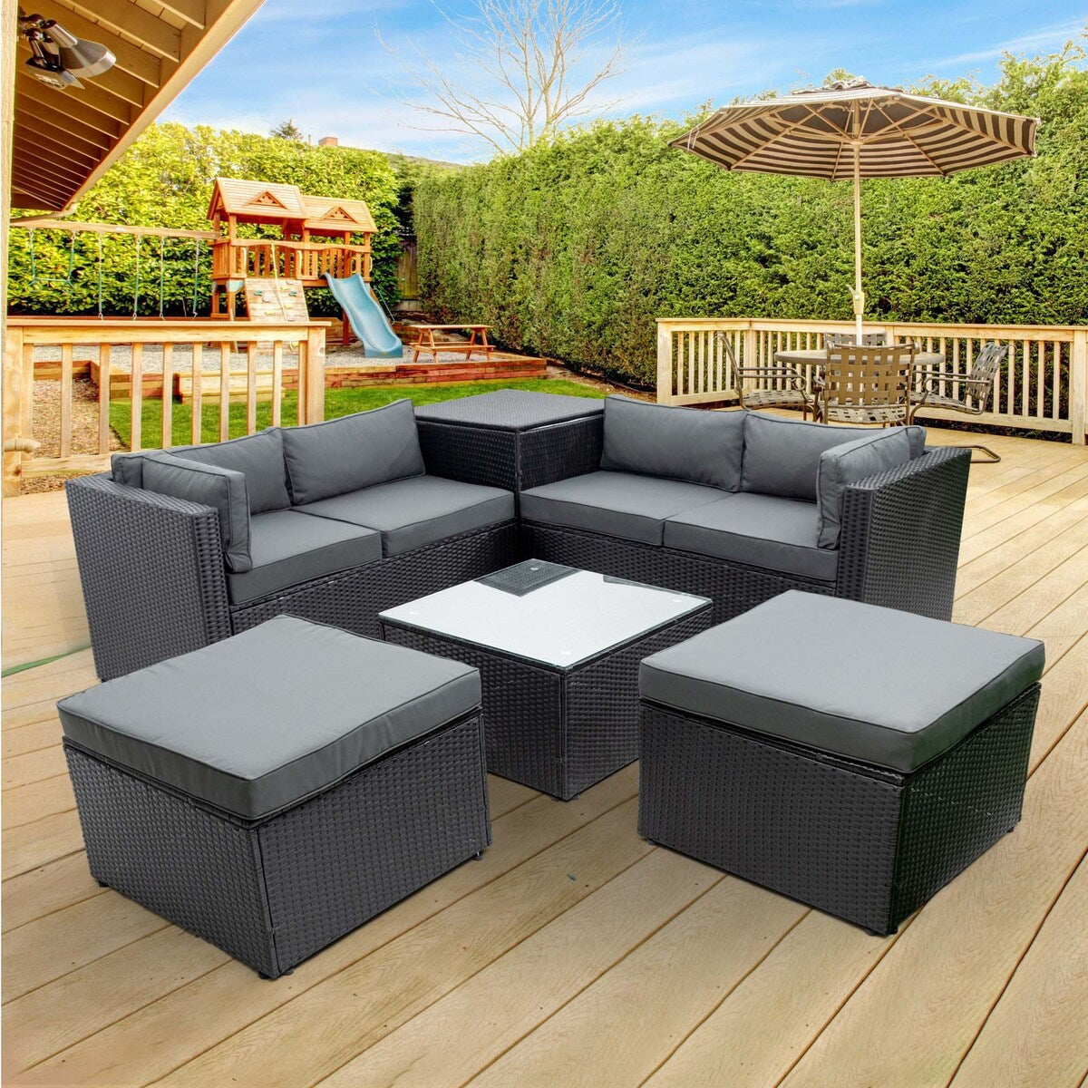6 Piece Patio Rattan Furniture Conversation Sofa Set